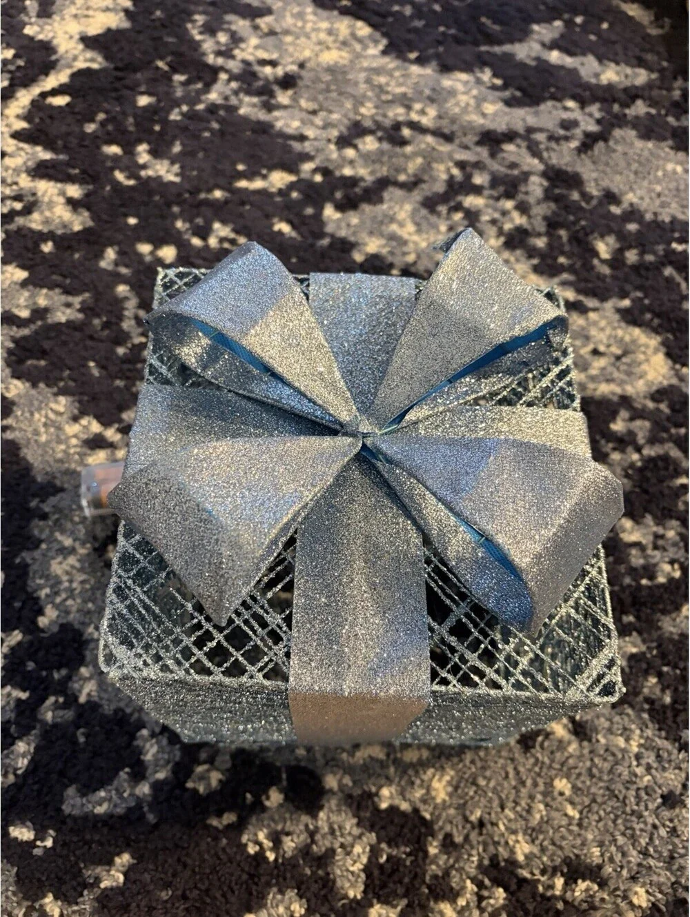 Light-Up Battery Operated Present Ornament Blue Glitter Gift Box